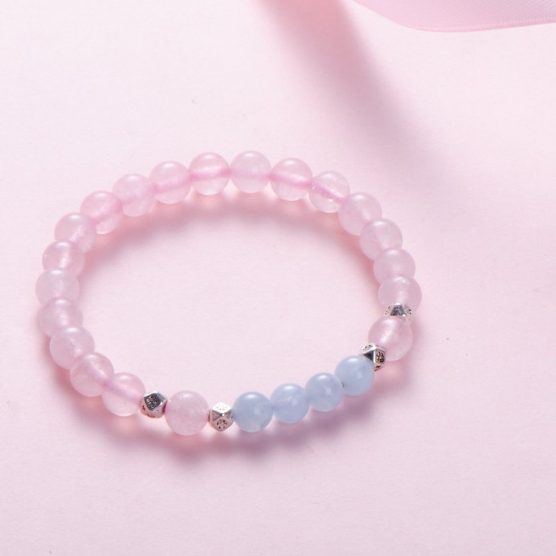 Rose Quartz, Aquamarine Natural Gemstone Crystal Bracelet - สร้อยข้อมือ - เครื่องเพชรพลอย สึชมพู