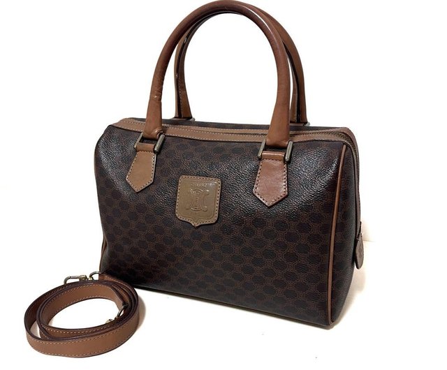 美品♡ セリーヌ ハンドバッグ ミニボストン マカダム PVC レザー ブラウン CELINE セリーヌ ミニボストン マカダム ハンドバッグ