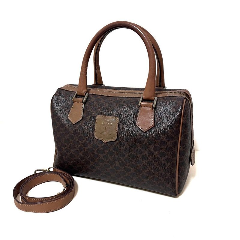 本物 CELINE セリーヌ 2way ハンドバッグ ミニボストン PVC レザー マカダム ブラウン M13 中古 - 手提包/手提袋 - 其他材質 咖啡色