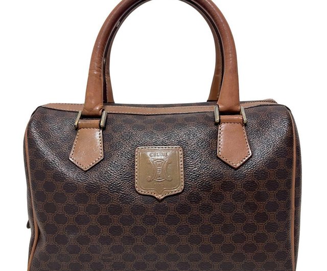 美品 セリーヌ マカダム ボストンバッグ レザー PVC 2way ブラウン CELINE セリーヌ マカダム ボストンバッグ トラベルバッグ 旅行