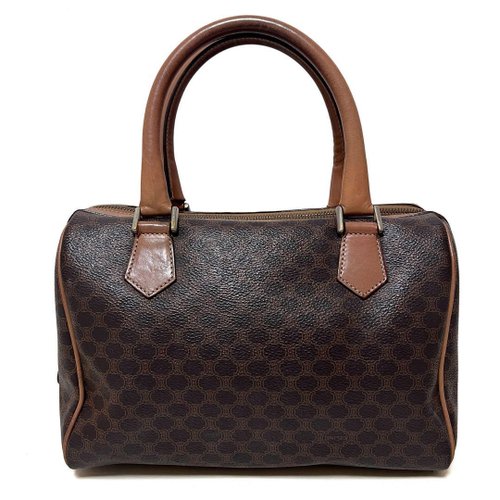 CELINE セリーヌ マカダム ハンドバッグ ミニボストン ブラウン PVC 本物 CELINE セリーヌ 2way ハンドバッグ ミニボストン PVC