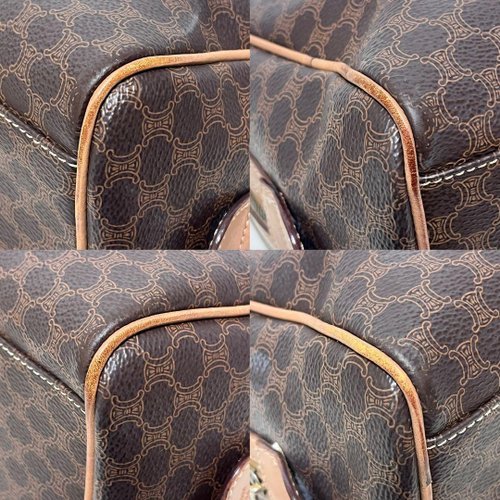 CELINE セリーヌ マカダム ハンドバッグ ミニボストン ブラウン PVC 本物 CELINE セリーヌ 2way ハンドバッグ ミニボストン PVC