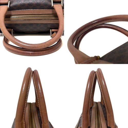 CELINE セリーヌ マカダム ハンドバッグ ミニボストン ブラウン PVC 本物 CELINE セリーヌ 2way ハンドバッグ ミニボストン PVC