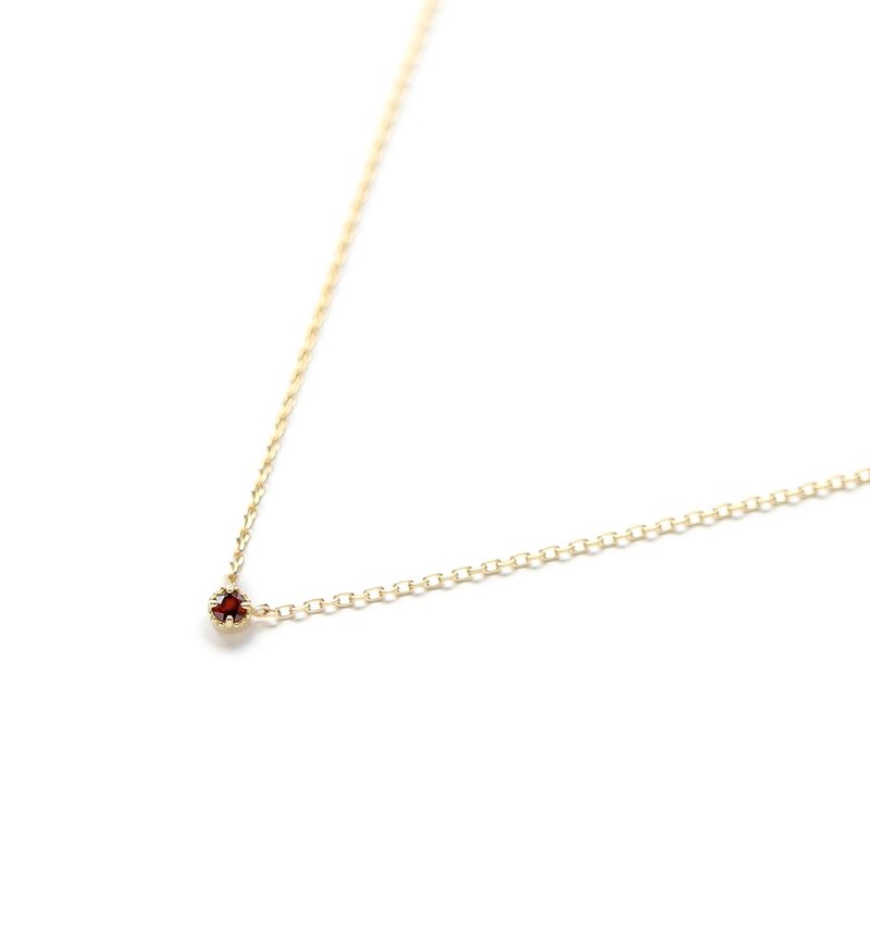 January Birthstone K10 Garnet One Grain Necklace ~Petela~ (K18 Changeable) - สร้อยคอ - เครื่องเพชรพลอย สีแดง