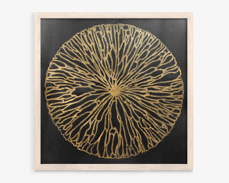 Black Gold Abstract Flower Linocut Print Classical Living Room Wall Art Decor - Wall Décor - Paper Black