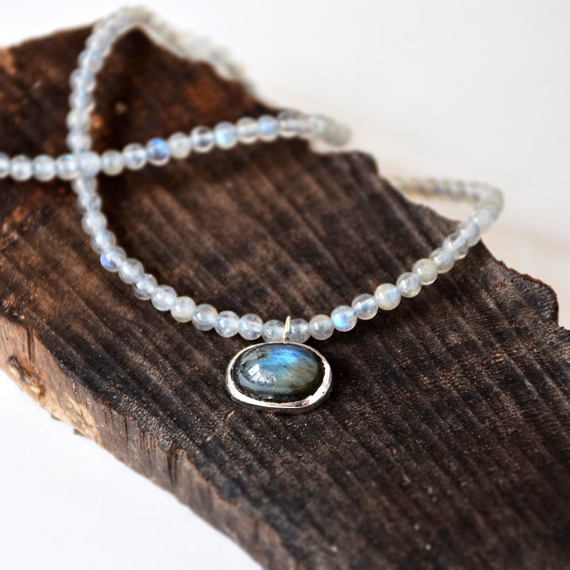 Handmade Labradorite with 925 silver Necklace, Ready to ship - Necklaces - Gemstone Blue
