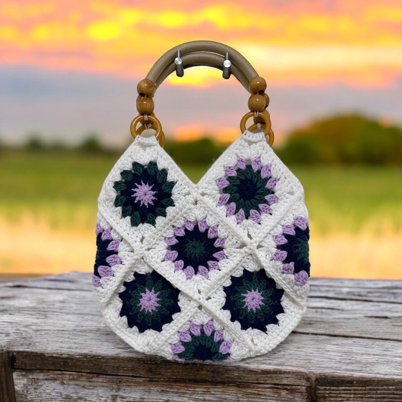 Handmade Crochet Flower Tote Bag - Handbags & Totes - Cotton & Hemp Multicolor