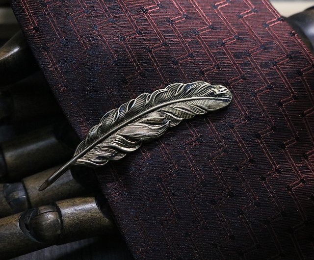 Feather Design Brass Men’s Tie Clip