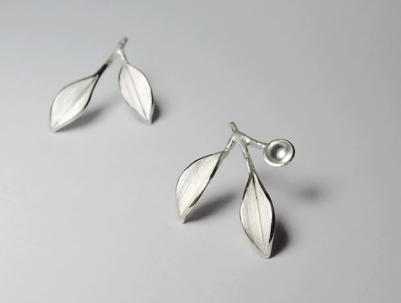 Nature-Two Leaves With A Small Dot Silver Earrings -asymmetric style - Earrings & Clip-ons - Sterling Silver Silver