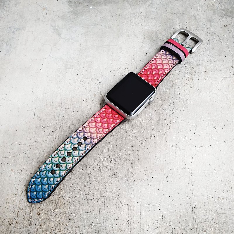 Apple Watch Band 38mm 42mm 40mm 44mm, HandStitched Handmade - 腕時計ベルト - 革 ピンク