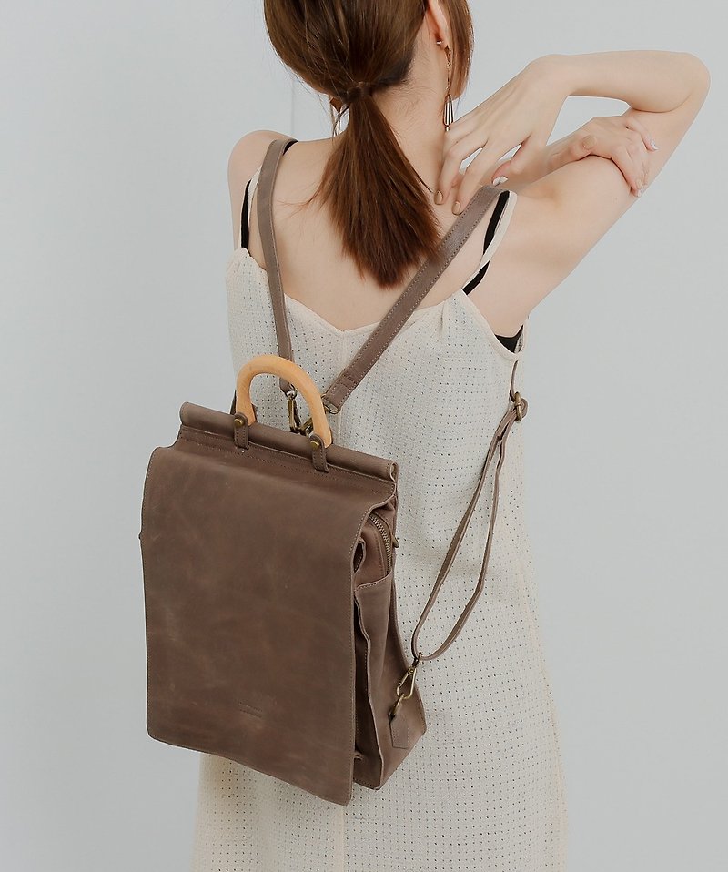 Three-dimensional square leather back pack 3 back method - Mocha Coco - Messenger Bags & Sling Bags - Genuine Leather 