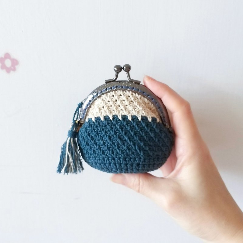 Material-wrapped dumpling-shaped gold coin purse - Knitting, Embroidery, Felted Wool & Sewing - Cotton & Hemp Blue