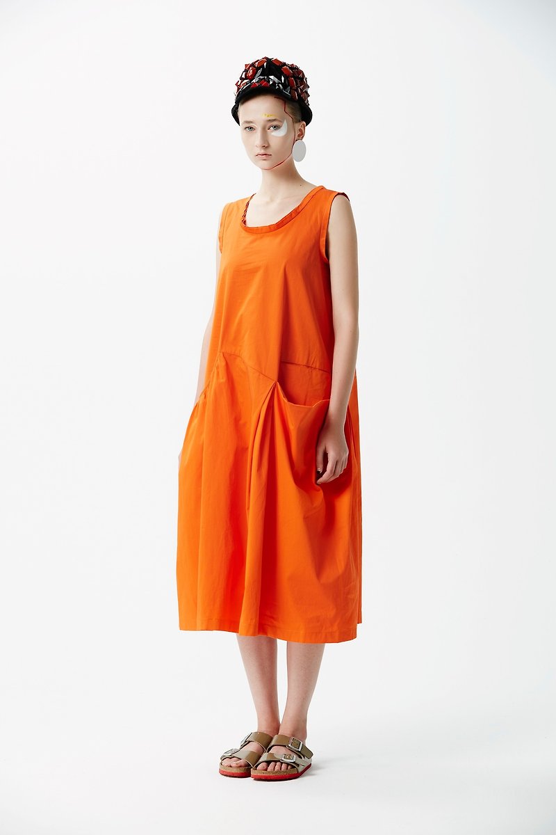 ZUO - dimensional cut long vest dress - ชุดเดรส - ผ้าฝ้าย/ผ้าลินิน สีส้ม