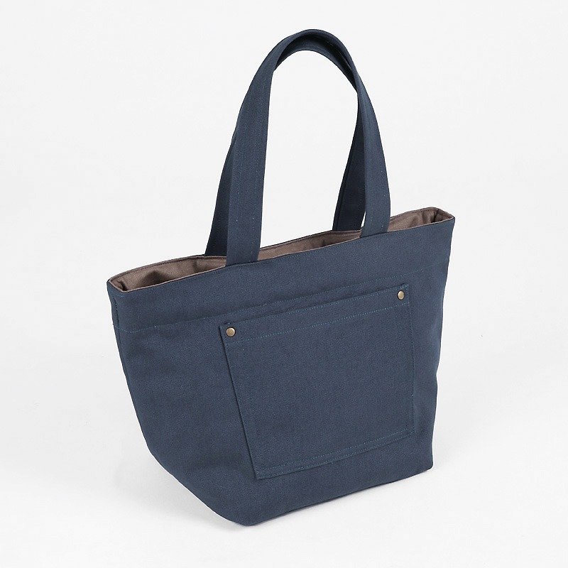 haute couture series - posted outside pocket tote bag / dark blue - Handbags & Totes - Other Materials Blue