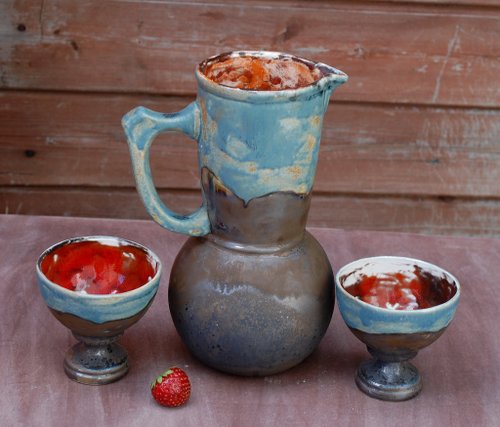  Ceramic Pitcher Set, Wine Pitcher and 2 wine goblets