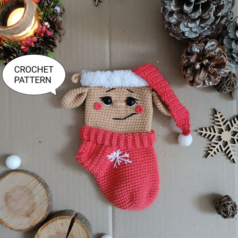 Crochet pattern Christmas stocking elf, Christmas amigurumi stocking - 手工藝教學/工具書 - 其他材質 