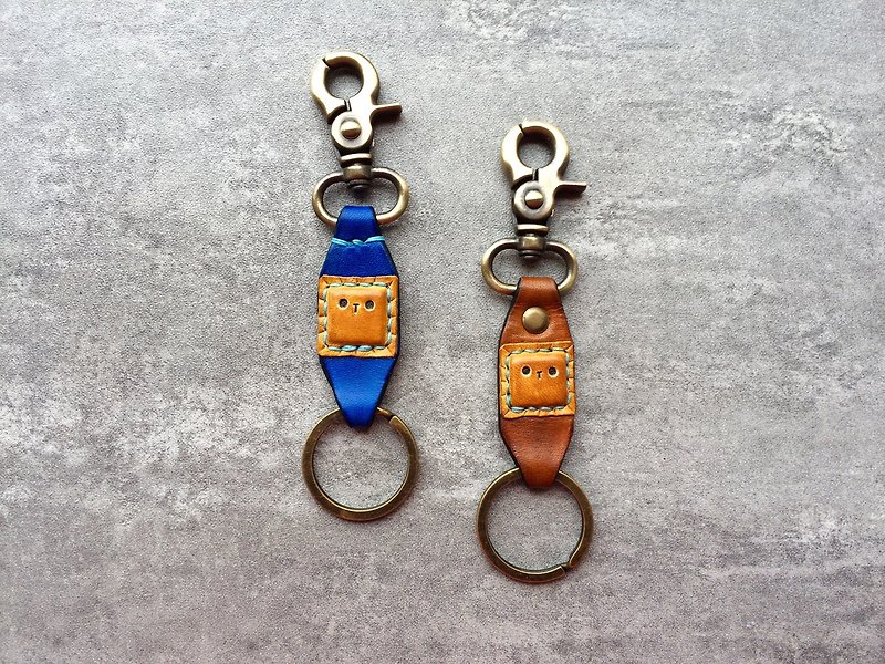 Small Lion Handmade Leather Key Ring / Key Chain / Key Chain - ที่ห้อยกุญแจ - หนังแท้ สีส้ม
