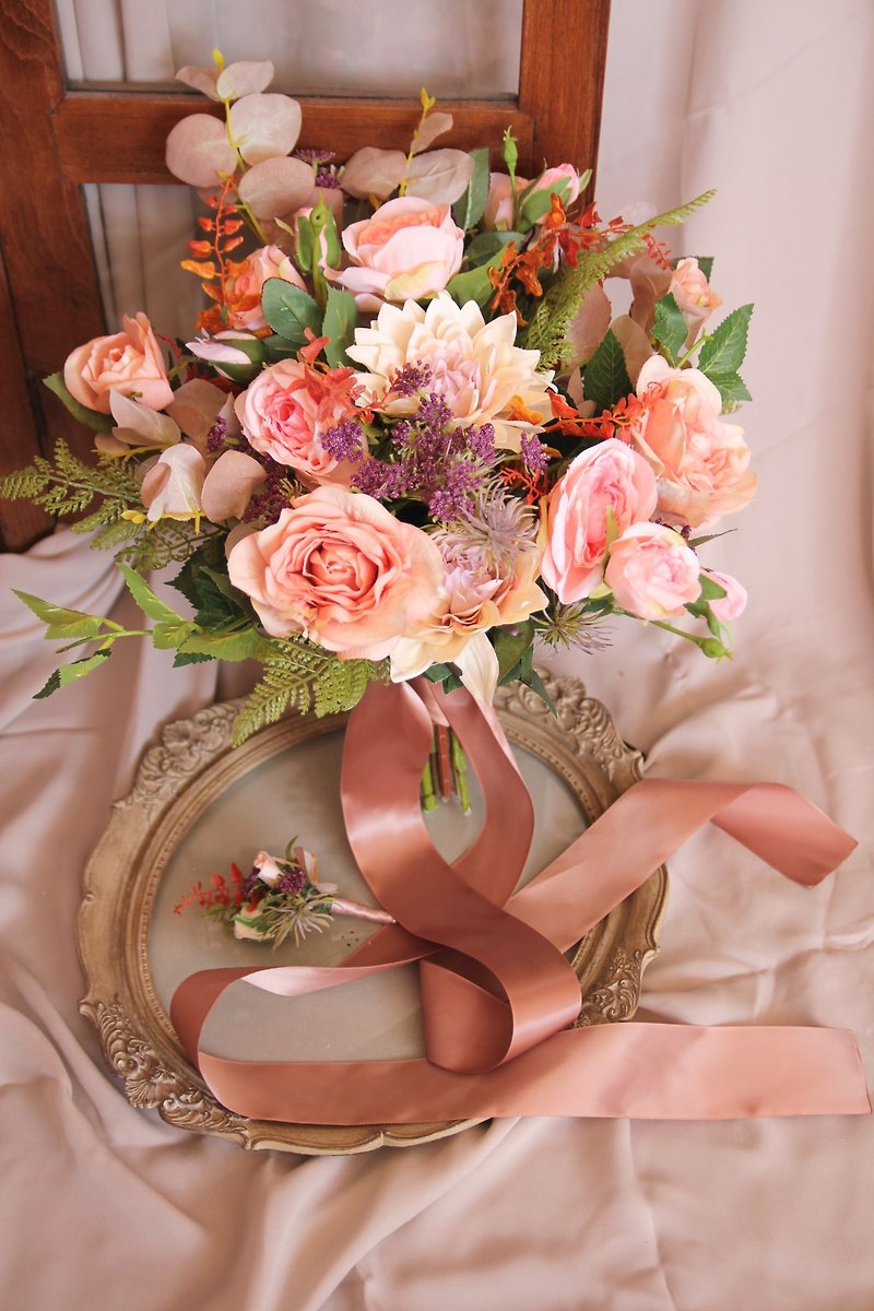 Bridal bouquet  ,Artificial Bouquet ,silk flower bouquet , Wedding ,Peony - Plants - Plants & Flowers Khaki
