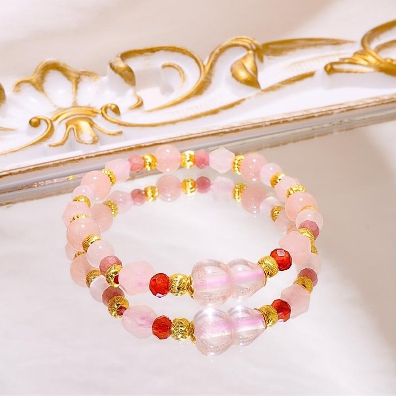 Captive Love/Rose Quartz White Moonlight Ruby Tourmaline Red Agate/Natural Crystal Bracelet/Hand in Hand Love Moves Forward - Bracelets - Crystal Pink