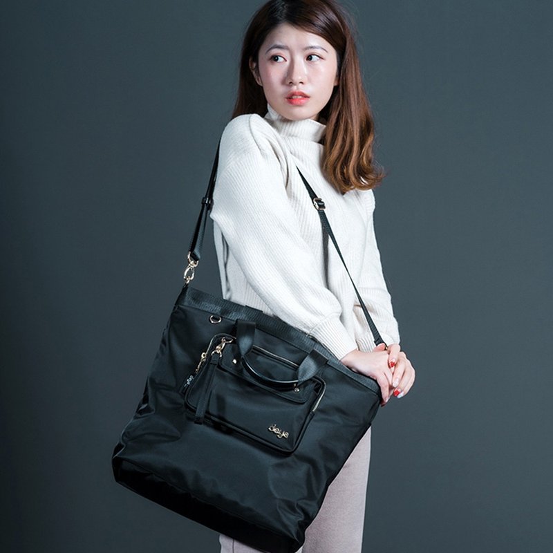 [deya] chic series-classic-big tote three-use bag (L)-black - Handbags & Totes - Polyester Black