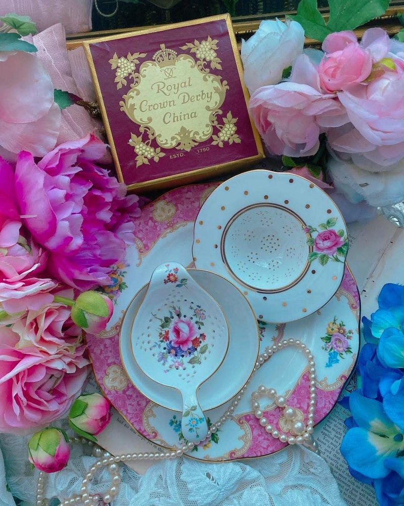 Royal crown derby 手繪玫瑰花束下午茶濾茶匙 完整庫存品 - 茶壺/茶杯/茶具 - 瓷 多色