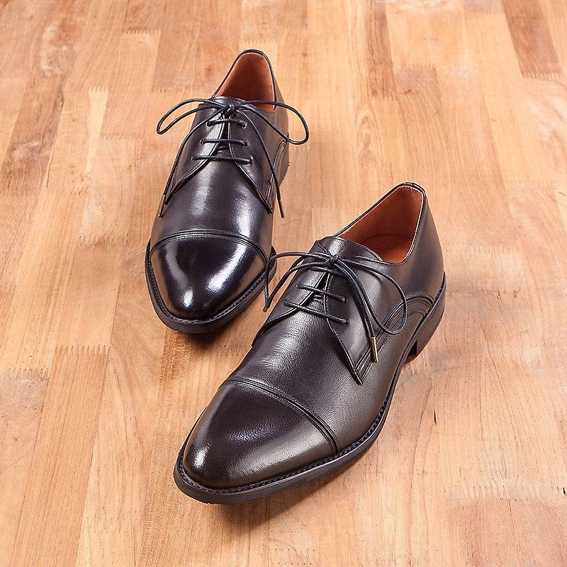 Vanger Classic Stripe Derby Shoes Va234 Black - รองเท้าอ็อกฟอร์ดผู้ชาย - หนังแท้ สีดำ