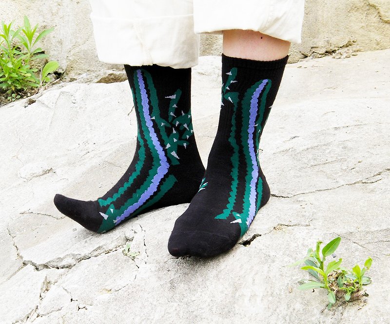 Saint Laurent's Cactus_Black rib crew socks/ casual socks - Socks - Cotton & Hemp Black