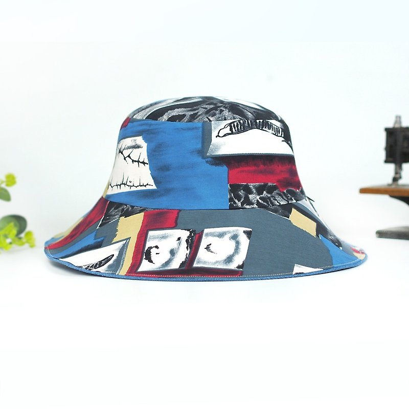 マーベリックス村の手作りの両面帽子男性と女性の帽子ファッション帽子ファッションレトロ中立快適なライトブルーブラックインク[BF  -  14] - 帽子 - コットン・麻 ブルー