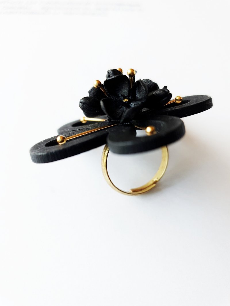 Other Materials General Rings Black - Black flower statement adjustable ring/  Lilac ring/  Flower stylish ring