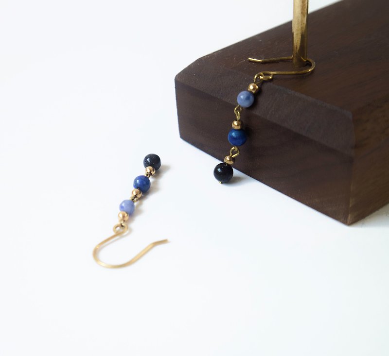It Get / g are blueberry - blue-veined Stone lapis blue sand Stone yellow Bronze earrings - Earrings & Clip-ons - Semi-Precious Stones Blue