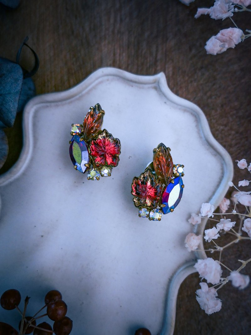 西德 楓葉與極光石耳環－歐洲古董首飾 Vintage Jewelry - 耳環/耳夾/耳骨夾 - 其他金屬 