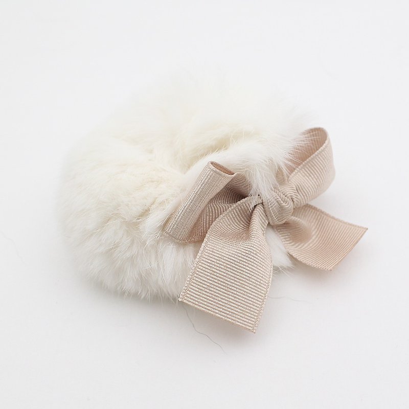 ivory Rabbit Fur hair scrunchy  Band Pony Tail Holder  - Hair Accessories - Polyester White