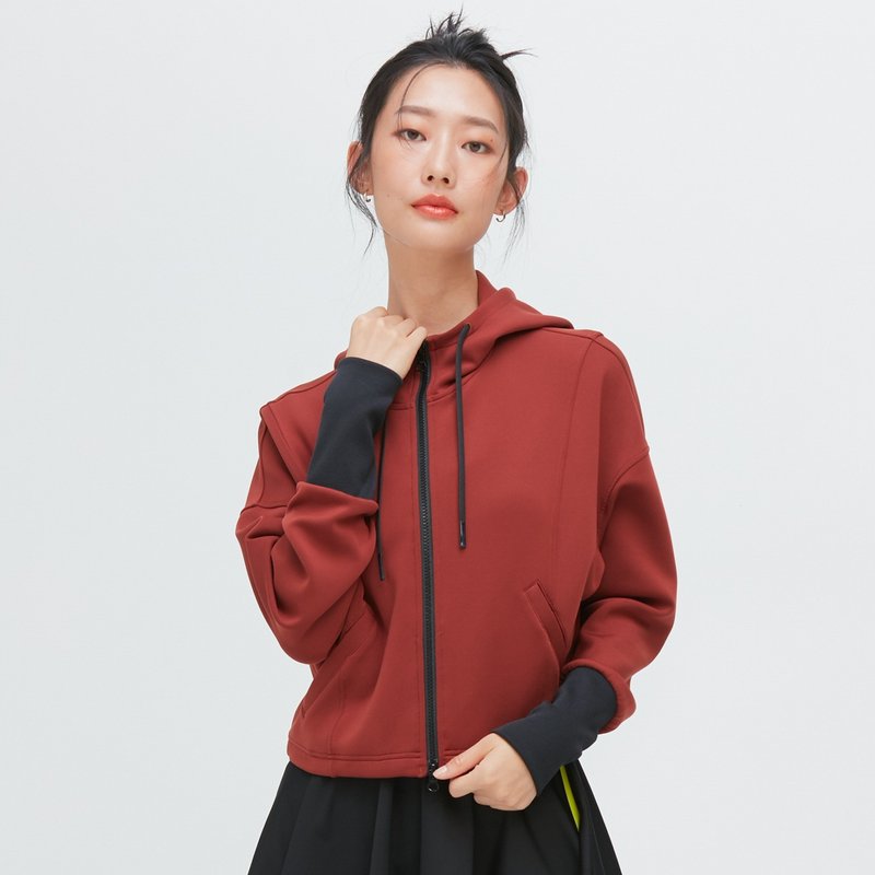 Antibacterial hooded short cotton soft breathable jacket (women) - Volcano Red - Women's Casual & Functional Jackets - Polyester Red