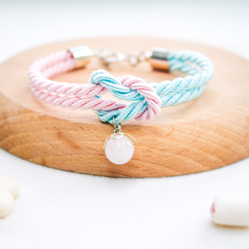 Mashmallows Rope Bracelet with Lucky Stone - Pink & Blue - 手鍊/手環 - 貴金屬 多色
