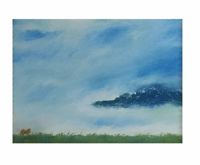 ❤️送料込値下げ❤️絵画★謎の山の冬景色★ガラス額入り 遠い山/オリジナル油絵 - ショップ 日文 M.lin作品の中で海の