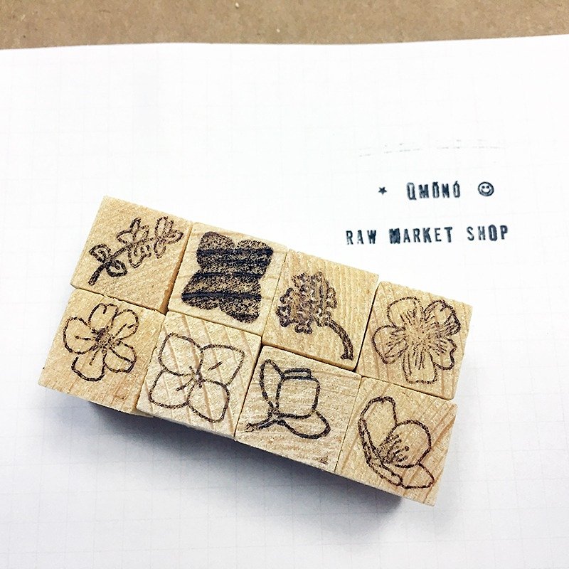 Raw Market Shop Wooden Stamp【Flora Series Set No.141】 - Stamps & Stamp Pads - Wood Brown