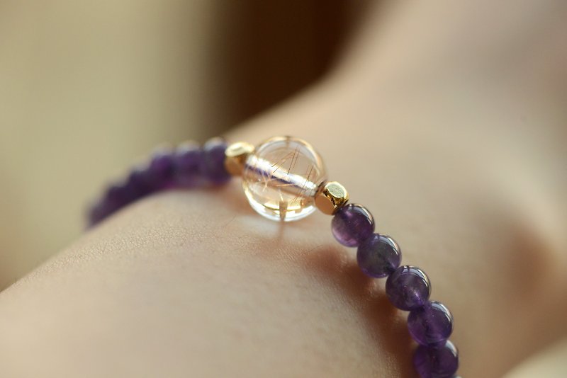 【Shenshan Crystal Mine】clear hair crystal amethyst bracelet - Bracelets - Crystal Purple