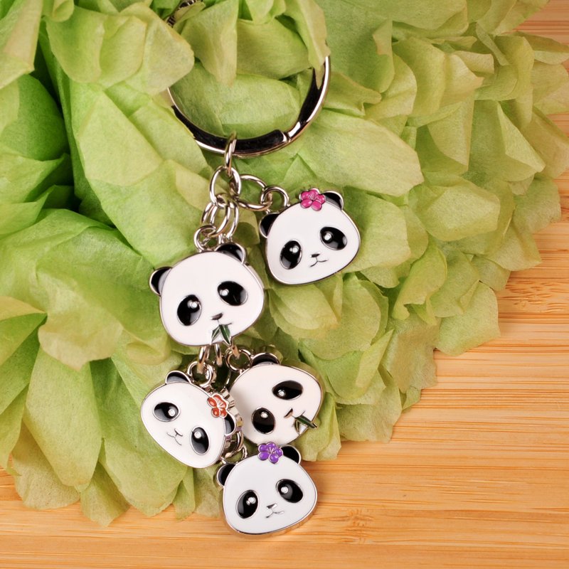 Cute Panda metal enamel key ring charm / Yuanzi Yuanbao not so cute - ที่ห้อยกุญแจ - โลหะ 