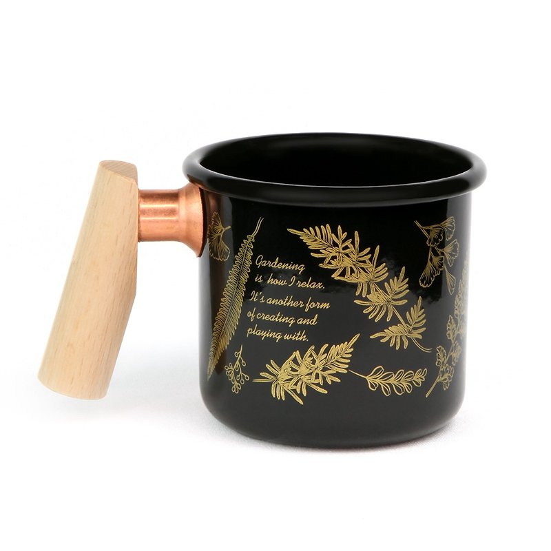 Wooden handle enamel mug 400ml (City Garden) - แก้ว - วัตถุเคลือบ สีดำ