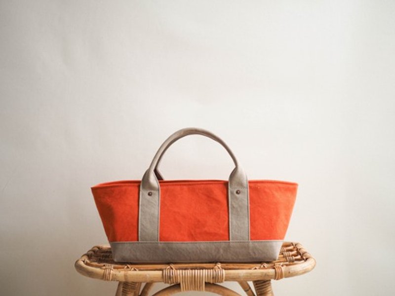 Made-to-order [ARMY DUCK] Tote bag with lid Yokonaga Orange x Gray Beige - กระเป๋าถือ - ผ้าฝ้าย/ผ้าลินิน สีส้ม