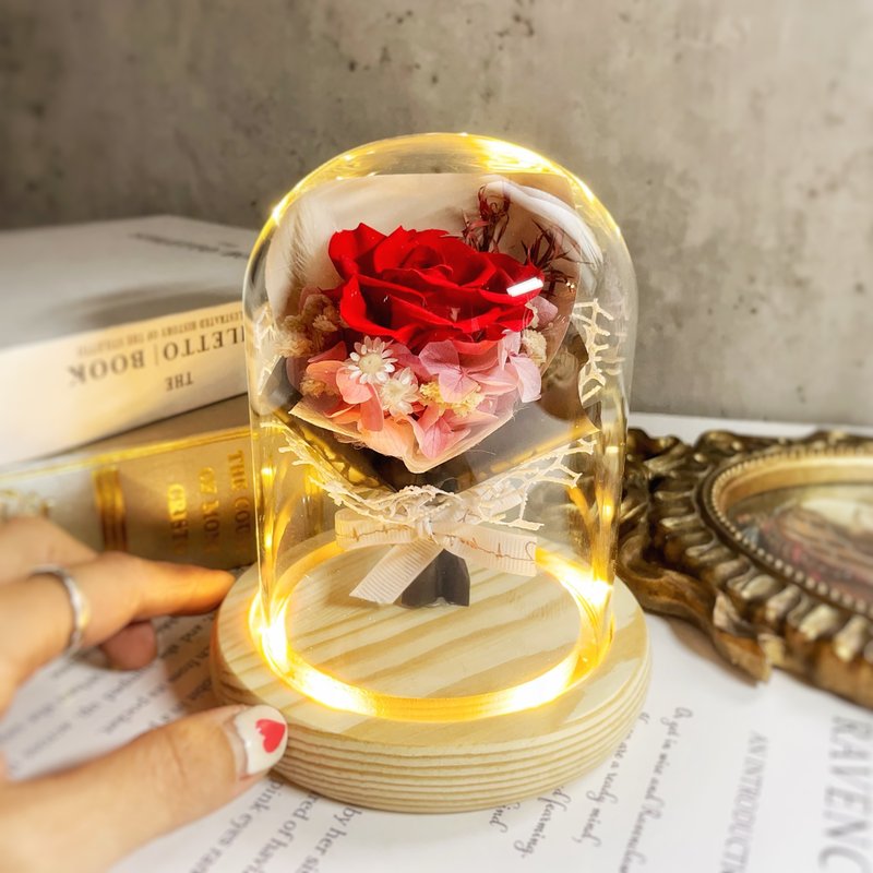 可急單 永恆心語 永生玫瑰花束玻璃燈罩 情人節 教師節 客製 生日 - 乾燥花/永生花 - 植物．花 多色