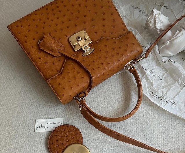 中古 バッグ グッチ GUCCI キャラメル オーストリッチ レザー ケリーバッグ - ショップ Oh My Goldness Vintage トート バッグ・ハンドバッグ - Pinkoi