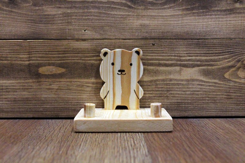 Log multifunctional animal shape small shelf business card holder mobile phone holder [Bear series] - ที่ตั้งมือถือ - ไม้ สีนำ้ตาล