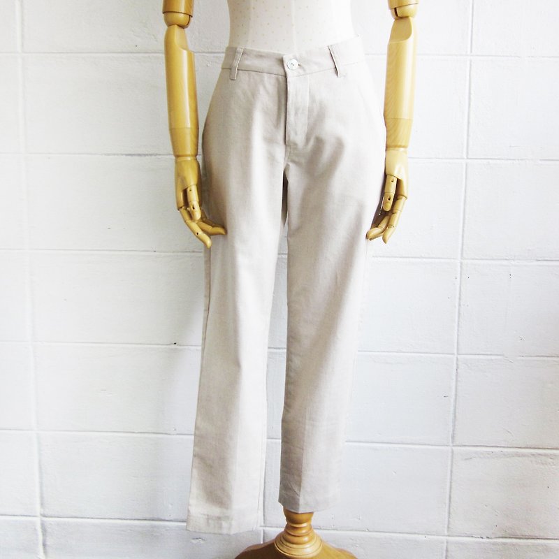 Linen-Cotton Blend Cropped Pants Natural Color - 女長褲 - 棉．麻 灰色