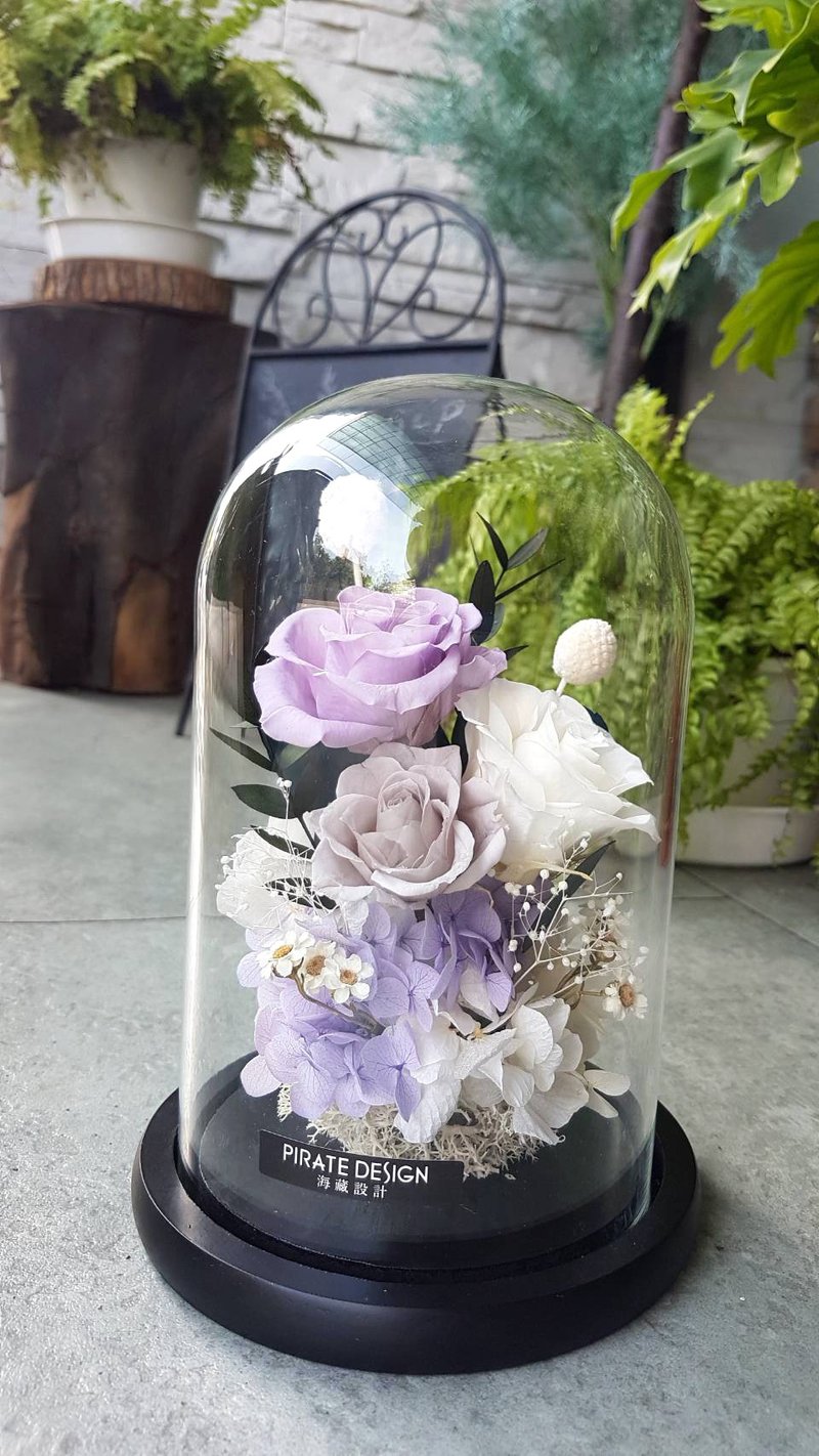 Haizang Design│Fog gray and purple. Luminous immortal flower glass cover / immortal rose night light - Lighting - Plants & Flowers Purple