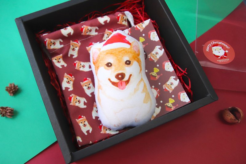 柴犬 聖誕禮品套裝 毛絨公仔 拉繩小布袋 明信片 小狗 - 其他 - 棉．麻 