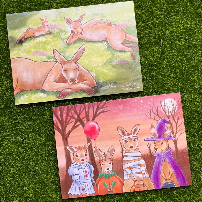 【Hello I'm Gene (quiet)】World Kangaroo Day x Halloween (2 pictures each, 1 set) - Cards & Postcards - Paper Green