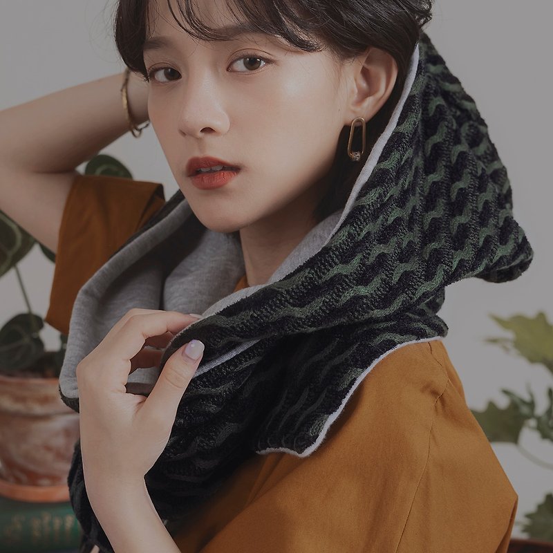 [New Fashion for Autumn and Winter] Tipsy Omniscient | Hooded Scarf-いねちょうInecho Series - ผ้าพันคอถัก - ผ้าฝ้าย/ผ้าลินิน สีเขียว