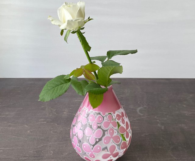 ガラス 花瓶 ピンク 桃色 ガラス 花瓶 ピンク 桃色