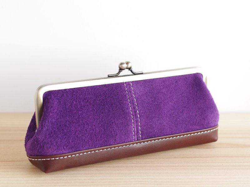 レザーがま口 ペンケース(メガネケース) - 筆盒/筆袋 - 真皮 紫色